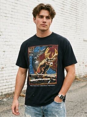 Vintage 90s TSI White Tailed Deer Nature Distressed Graphic Tee Mens L T-Shirt